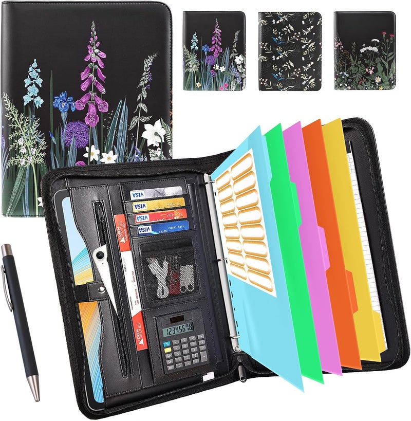 Eshow Portfolio Organizer - 3 Ring Binder with Zipper, Vegan Leather Business Padfolio Folder with Notepad Includes 5 Color Sheet Protectors for Documents Files for Men Women - Image 1